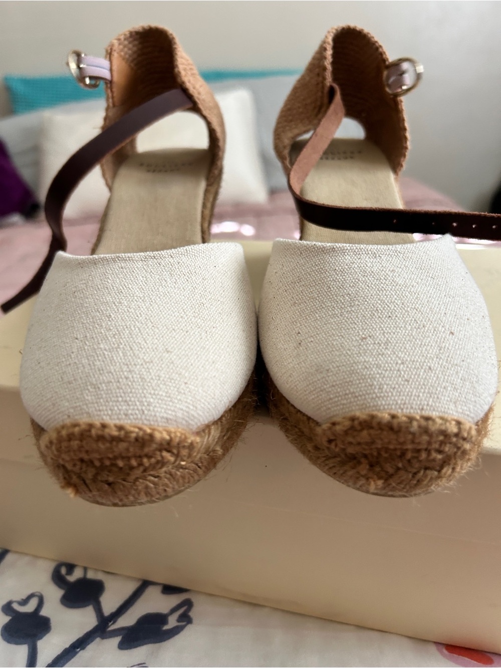 Sezane Canvas Espadrille Wedge Sandals - Cream and Tan - Picture 7 of 13